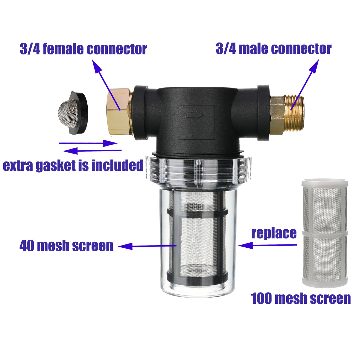 thumbnail image 2 of Twinkle Star Garden Hose Filter Hose Filter Attachment Line Water Hose Filter With 100 Mesh And 40 Mesh Screen Twinkle Water Hose Filter 2 of 13