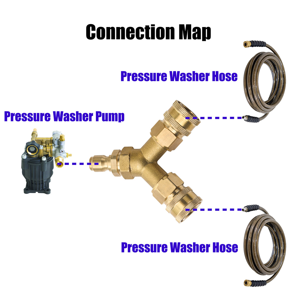 Pressure Washer Brass Tee, Splitter Coupler, 3/8" Quick Connect, 5,000PSI PWaccs