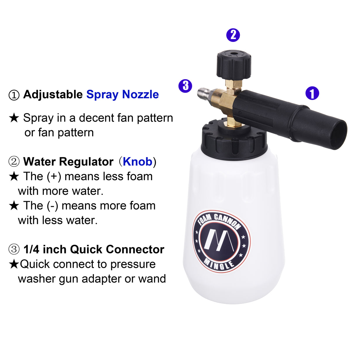 Foam Cannon with Gun Adapter Extension, 5 Nozzle Tips, 1/4 Quick Connect –  PWaccs