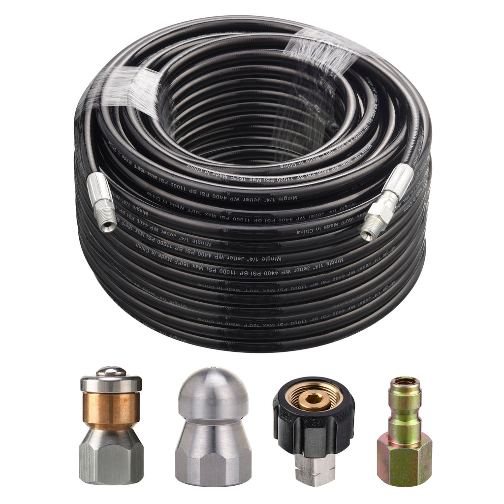 Pressure Washer Hose M MINGLE Sewer Jetter Kit For Pressure Washer, 1/4 Inch NPT, 100 Fe Karcher Drain Cleaner Attachment