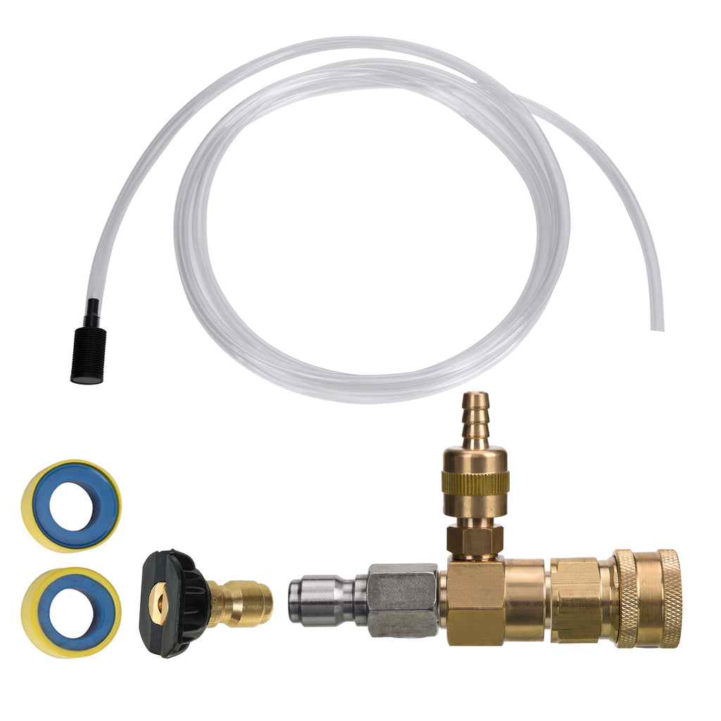 3/8" QC Fixed Chemical Injector Kit with Metering Valve, 10 ft Tubes & Filter, Soap Nozzle