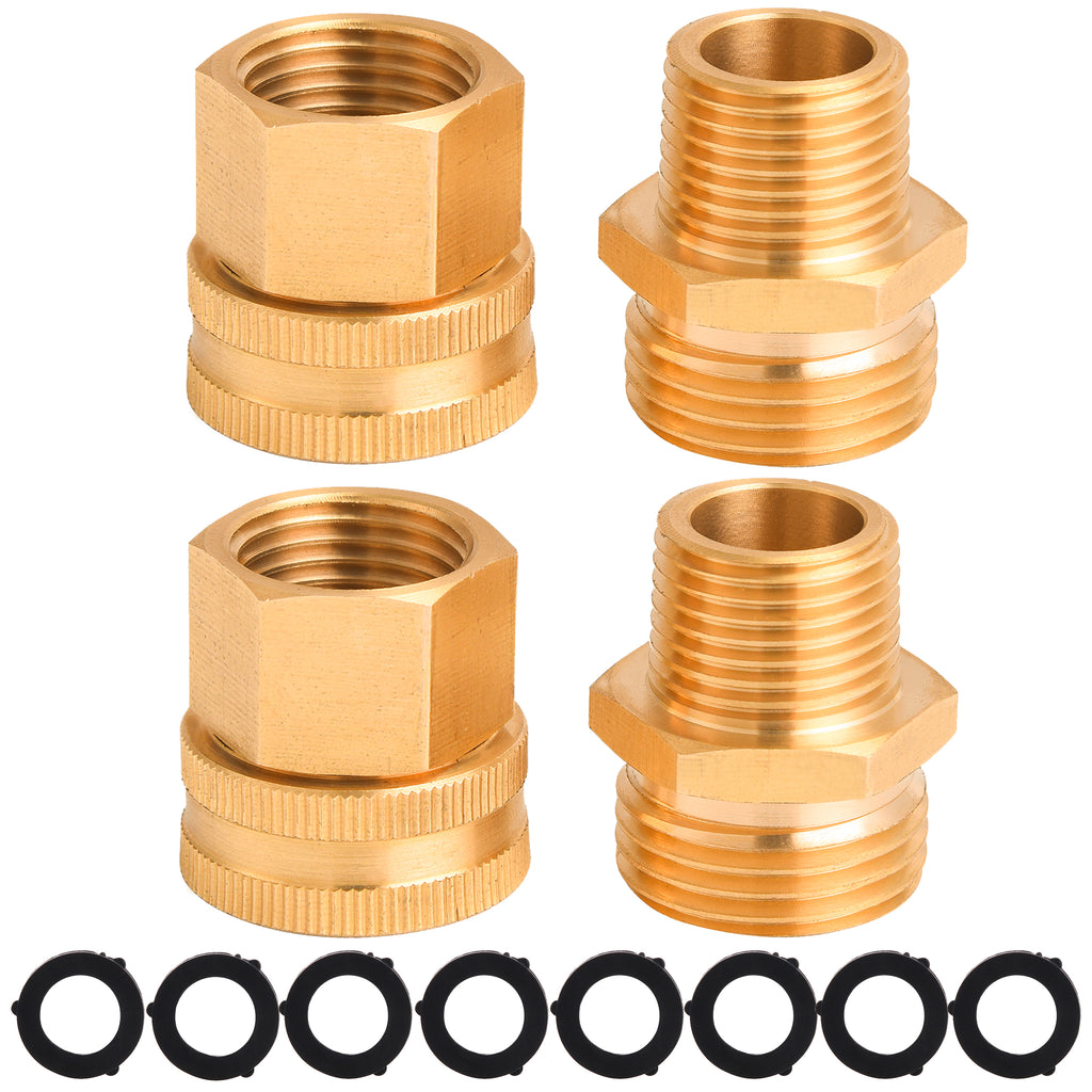 Garden Hose Adapter 2 Sets, 3/4" GHT to 1/2" NPT, Double Male or Female Brass Connector, Extra 8 Washers