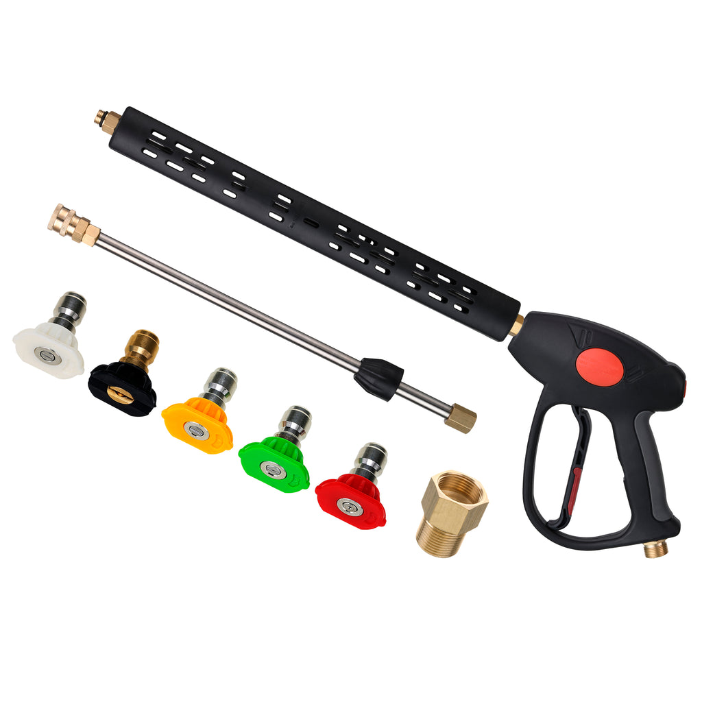 High Pressure Washer Short & Long  Spray Trigger Handle Gun Kit, Wand Extension, Snap-on Tips Set with M22 14mm to 15mm Adaptor