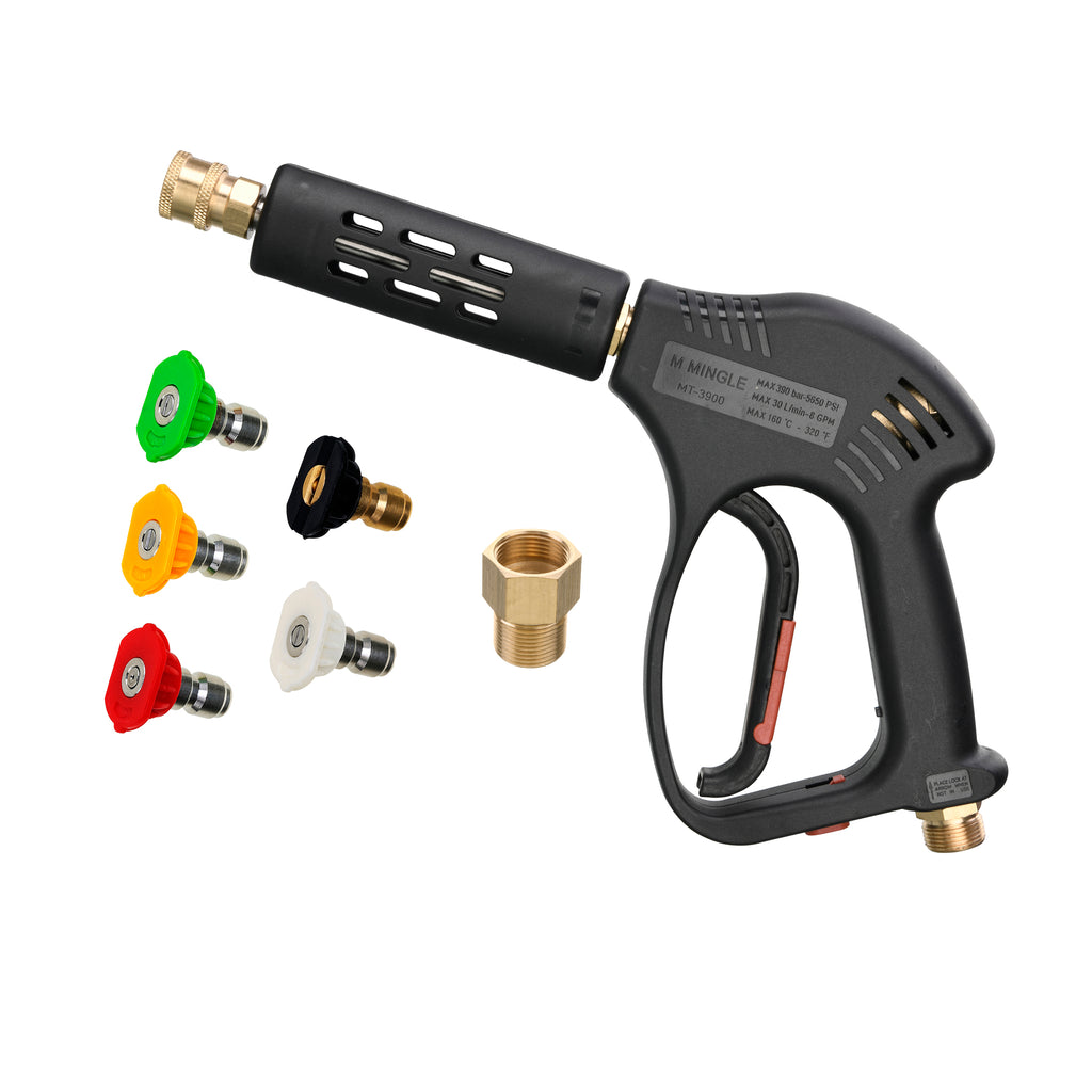 Short Trigger Gun for Hot Cold Water, 5 QC Nozzles Tips, M22 14mm to 15mm Adapter, 5,000 PSI