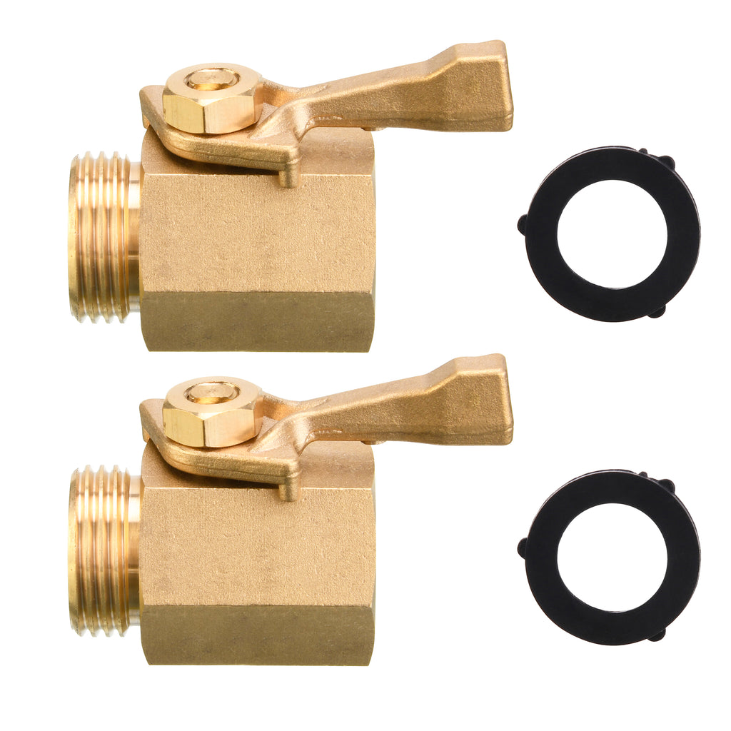 Heavy Duty Garden Hose Inline Shut Off Valves, 3/4", 2-Pack Solid Brass with 2 Spare Washers