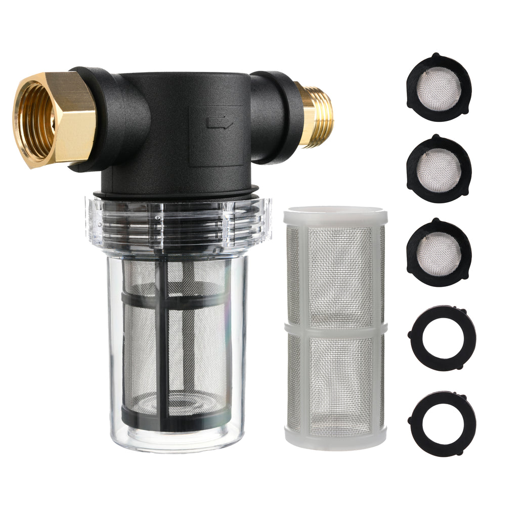 Inline Hose Filter with Casing Kit, 40 & 100 Mesh Screen, 3/4" Connector for Garden Hose & Pressure Washer