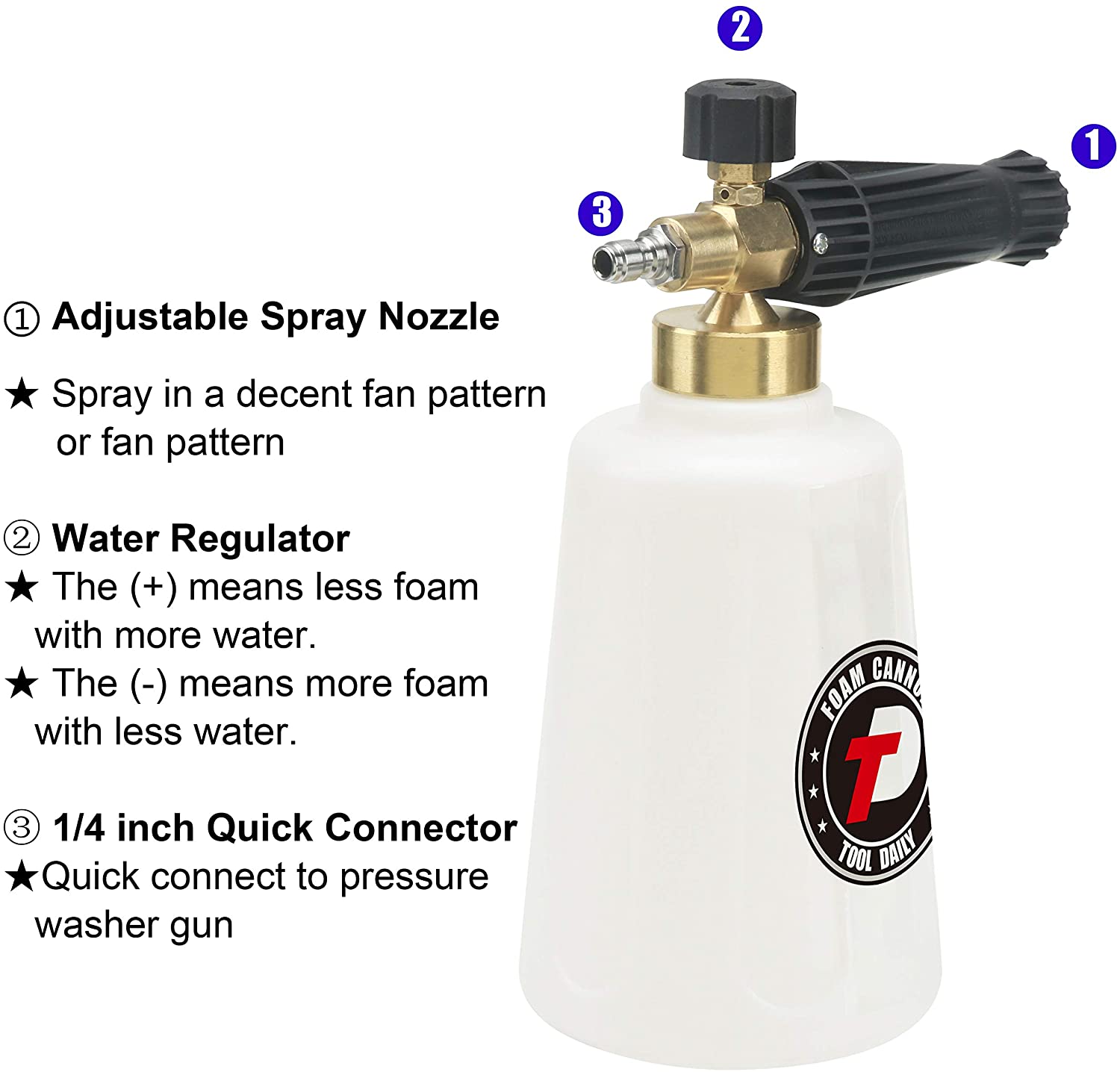 Pressure Washer Foam Cannon Orifice 1.25, Extra 1.1mm Orifice Nozzle, 1/4" QC PWaccs