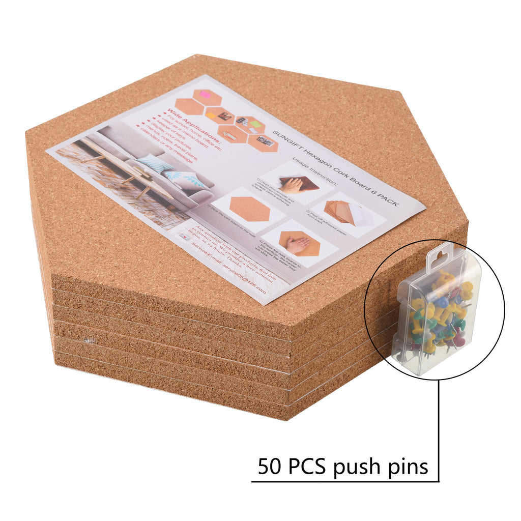 SUNGIFT Hexagon Cork Board Tiles Self Adhesive 6 Pack - 1/2 Thick Cor –  PWaccs