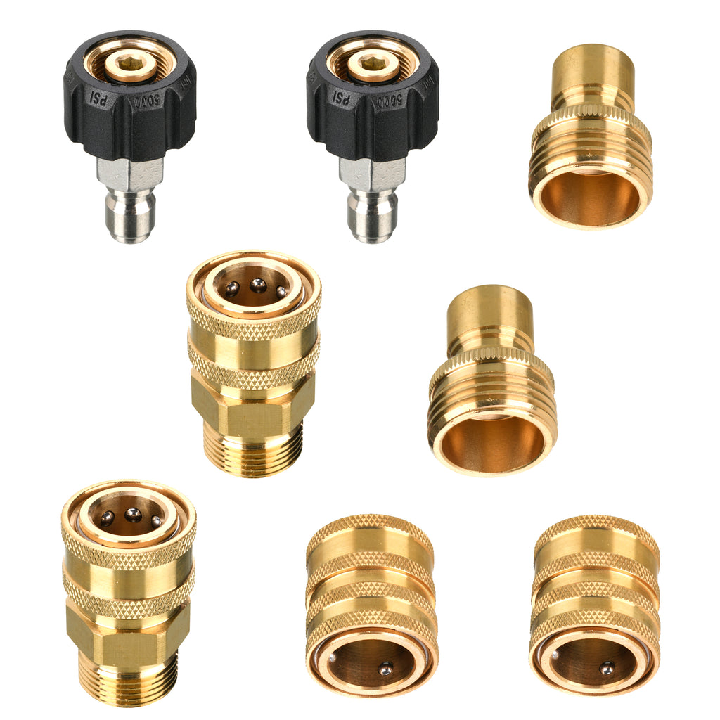 Pressure Washer & Garden Hose Coupler Kit, 1/2" 3/8" QC, M22 3/4" Thread, 5,000 PSI, 4-Set