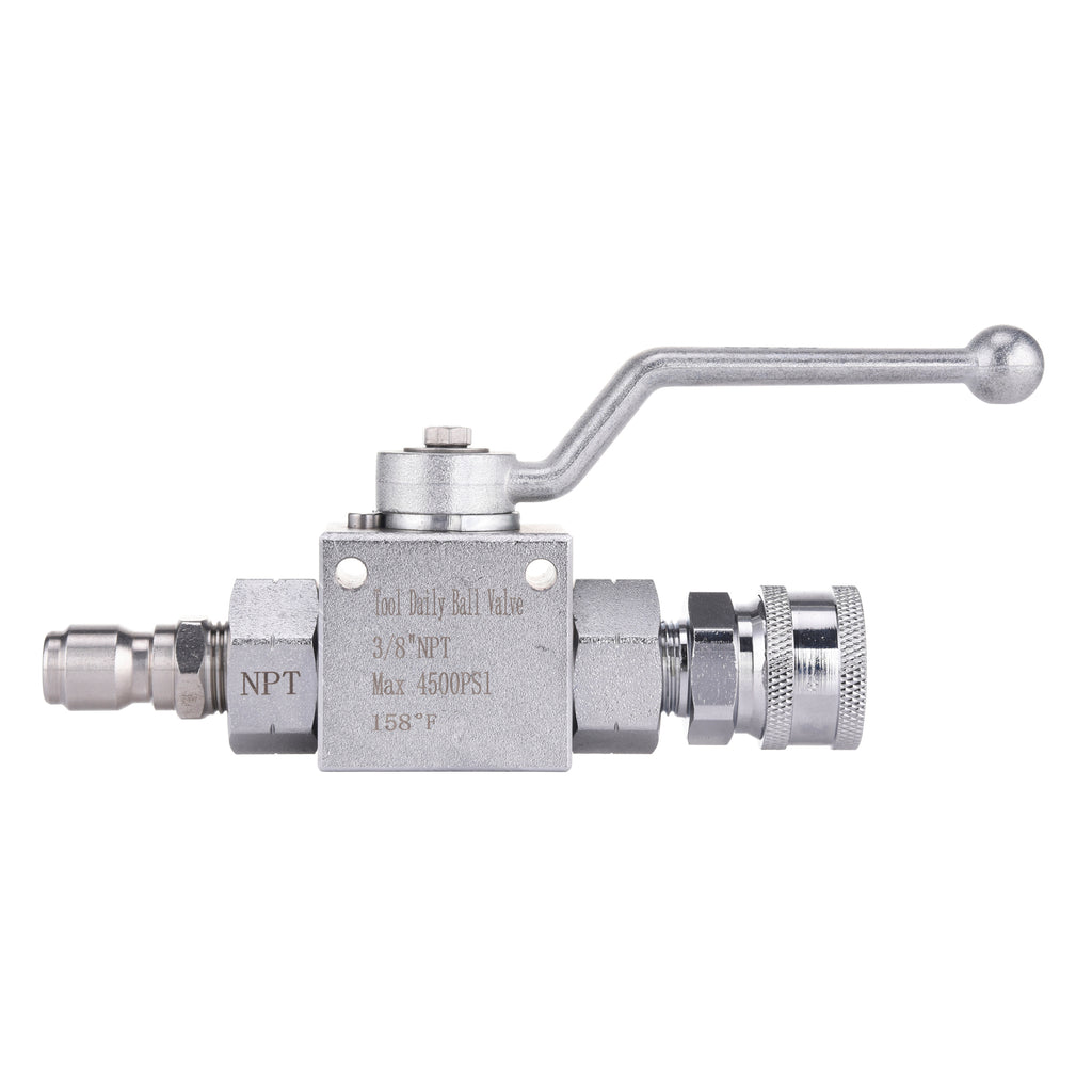High Pressure Washer Inline Ball Valve Kit, 3/8" Quick Connect, Stainless Steel, 4,500 PSI