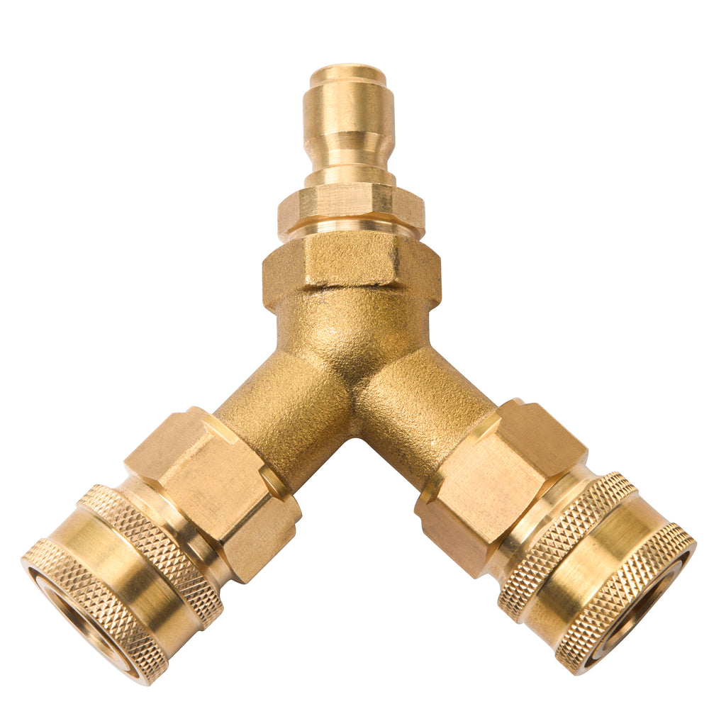 Pressure Washer Brass Tee, Splitter Coupler, 3/8" Quick Connect Two Gun to One Power Washer, 5,000 PSI